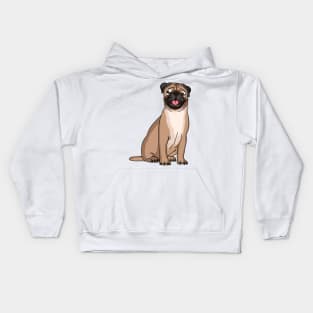 Funny happy pug dog cartoon illustration Kids Hoodie